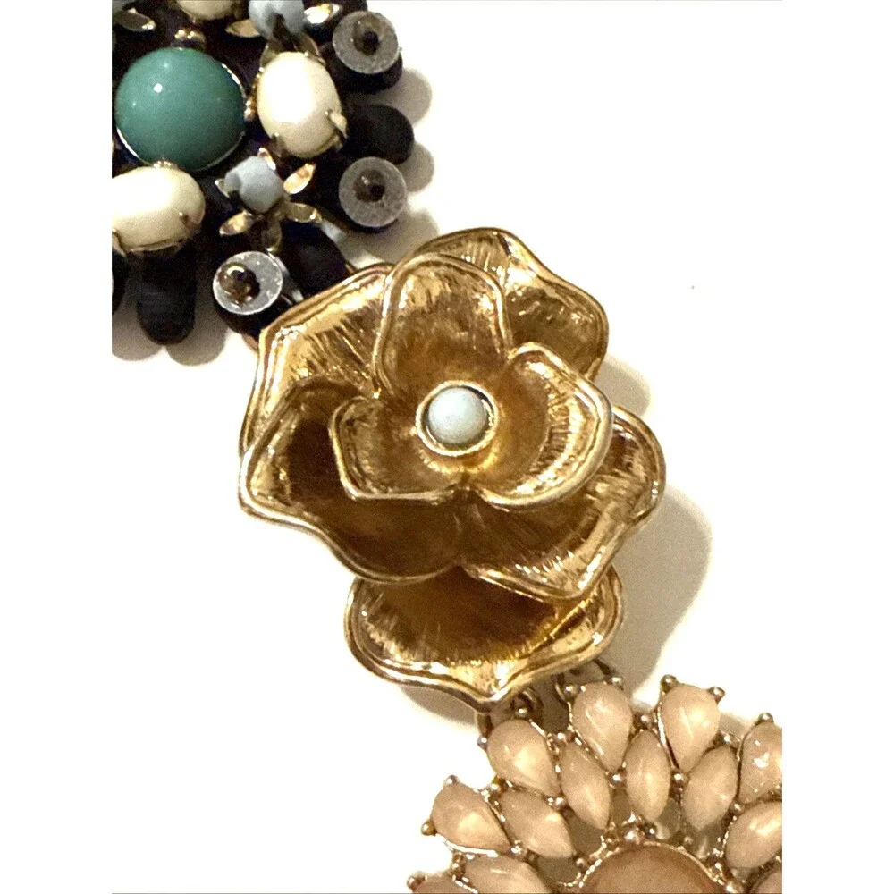 Banana Republic Flower Bouquet Bracelet Gold Tone Floral Statement Link 8